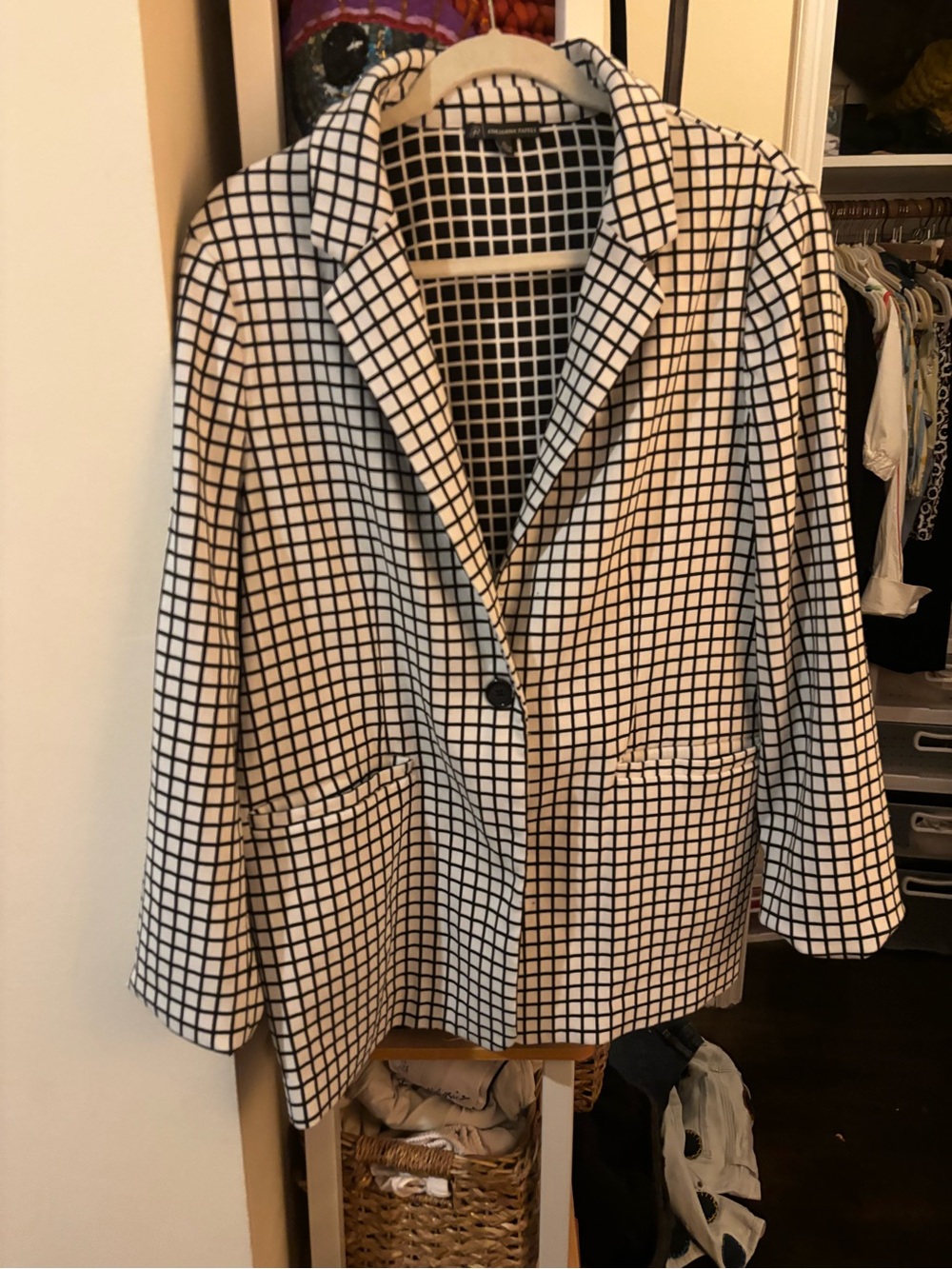 Adrianna Papell Black and White Windowpane Blazer